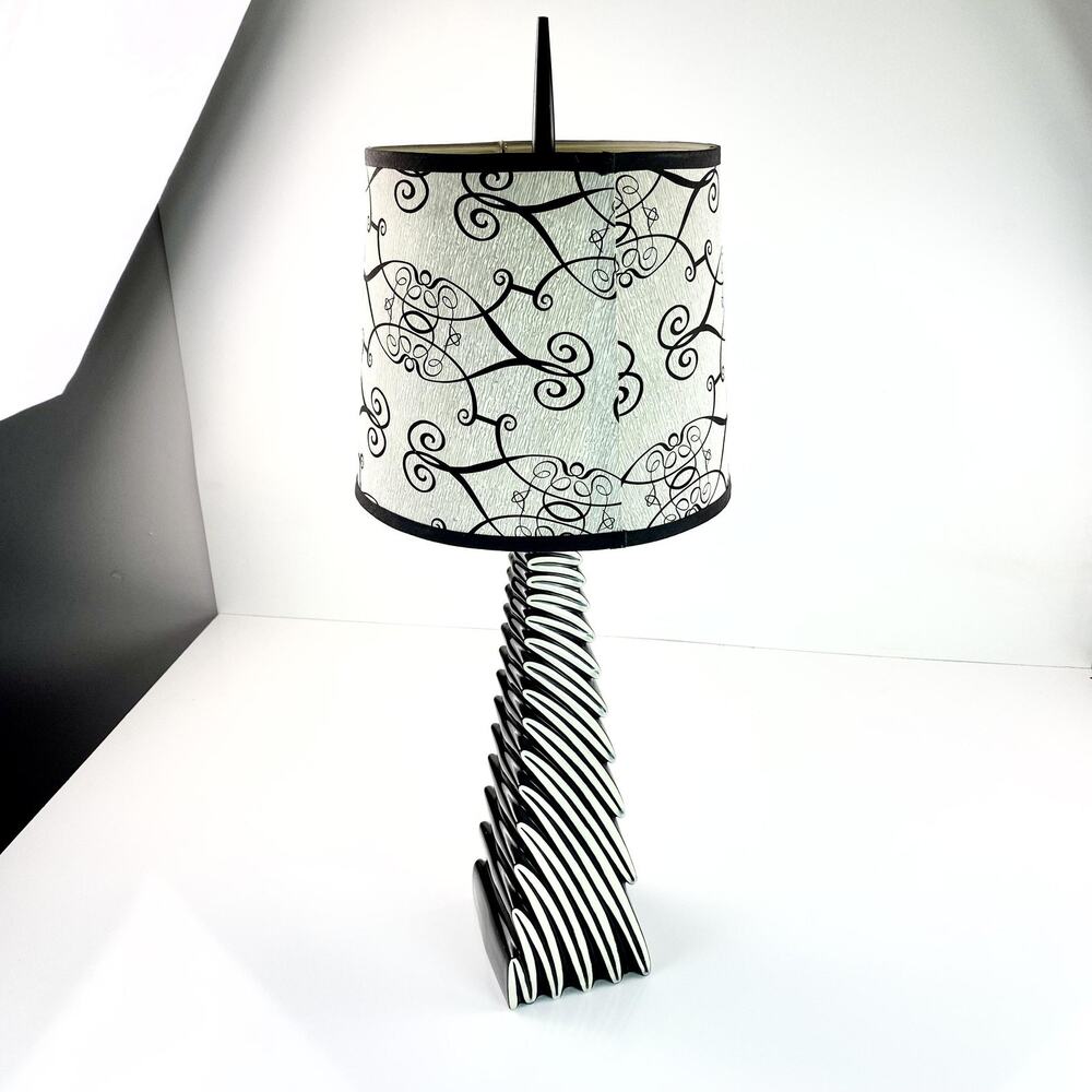 Vtg Art Deco Ceramic Table Lamp Geometric Zigzag Mod Shade 32 Inch Brandeis